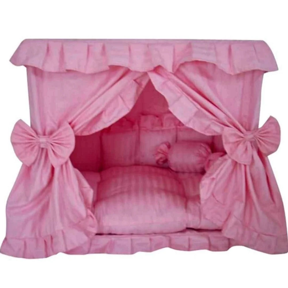 Whimsical Pink Duvet Cover with Canopy and Gathered Curtains